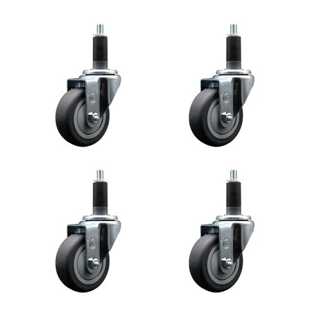 Service Caster 3.5'' Thermoplastic Rubber Wheel Swivel 1-1/8'' Expanding Stem Caster Set, 4PK SCC-EX20S3514-TPRB-118-4